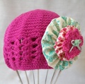 Embellish'd Pink Beanie Blue/Pink Flower Bow